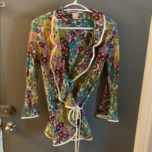 Nolita psychedelic silk blend true Wrap floral Blouse with Ruffle Trim